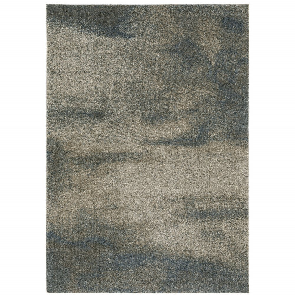 8' Beige And Blue Abstract Distressed Runner Rug