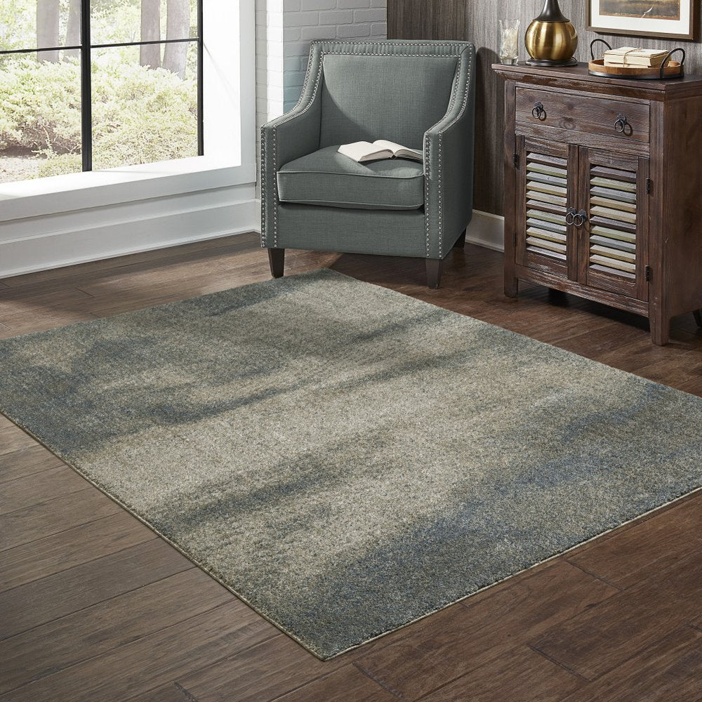 8' Beige And Blue Abstract Distressed Runner Rug