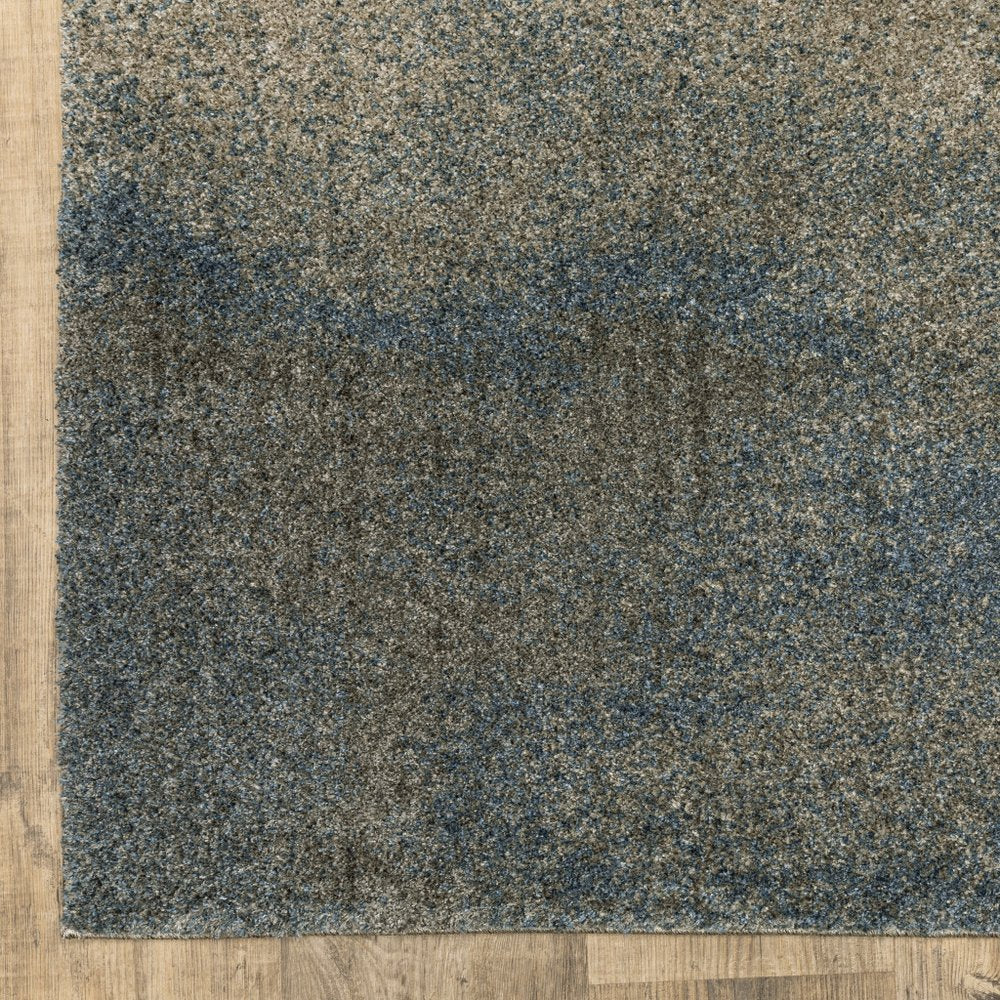 8' Beige And Blue Abstract Distressed Runner Rug