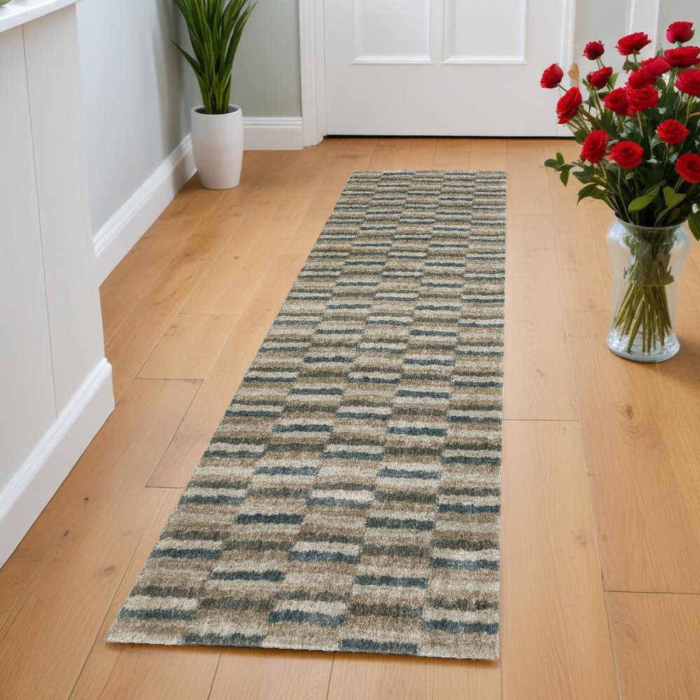 5' X 8' Teal Blue Geometric Power Loom Area Rug