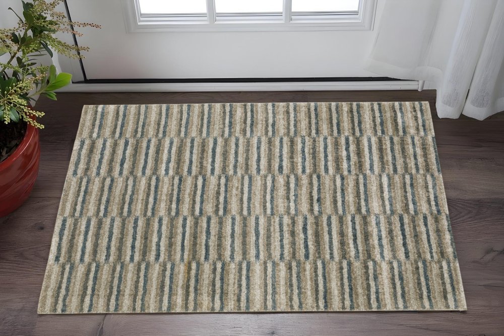 5' X 8' Teal Blue Geometric Power Loom Area Rug