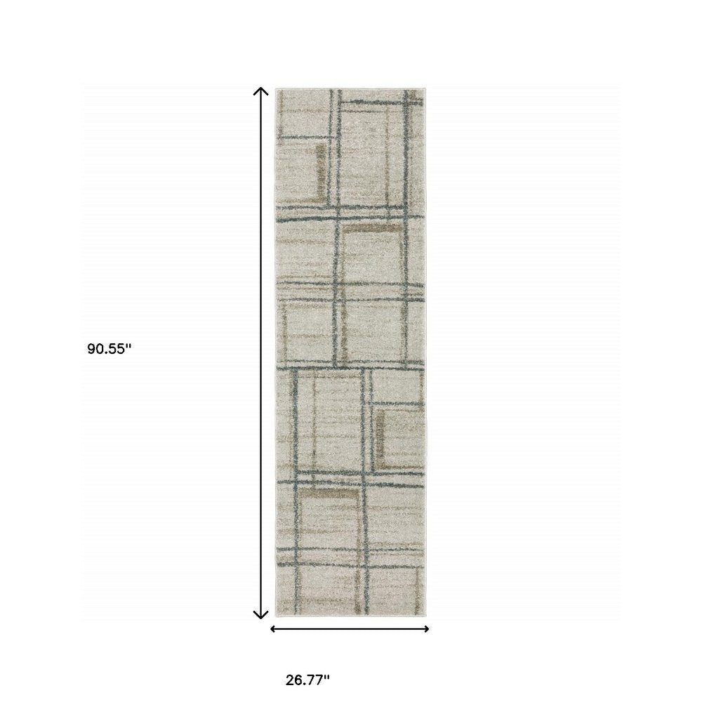 7' X 10' Grey Teal Beige and Tan Geometric Power Loom Area Rug
