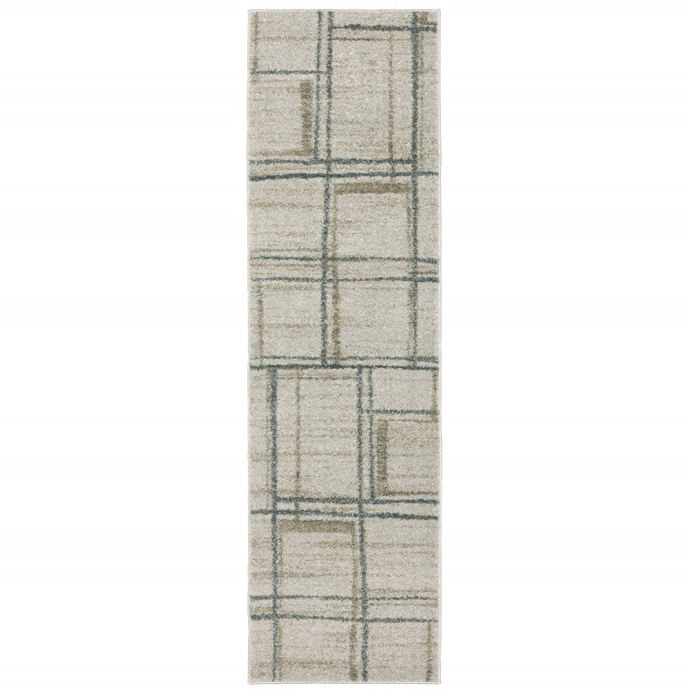 7' X 10' Grey Teal Beige and Tan Geometric Power Loom Area Rug