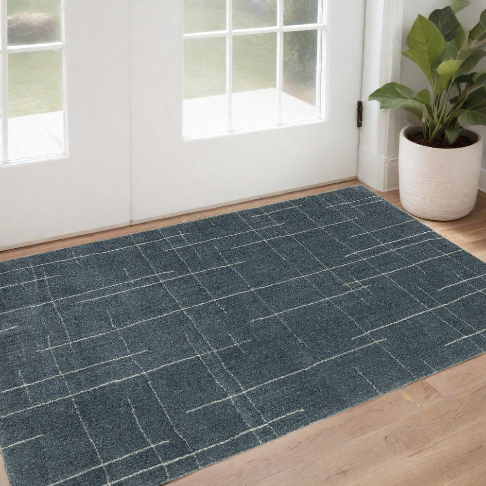 8' X 11' Blue and Gray Geometric Power Loom Area Rug
