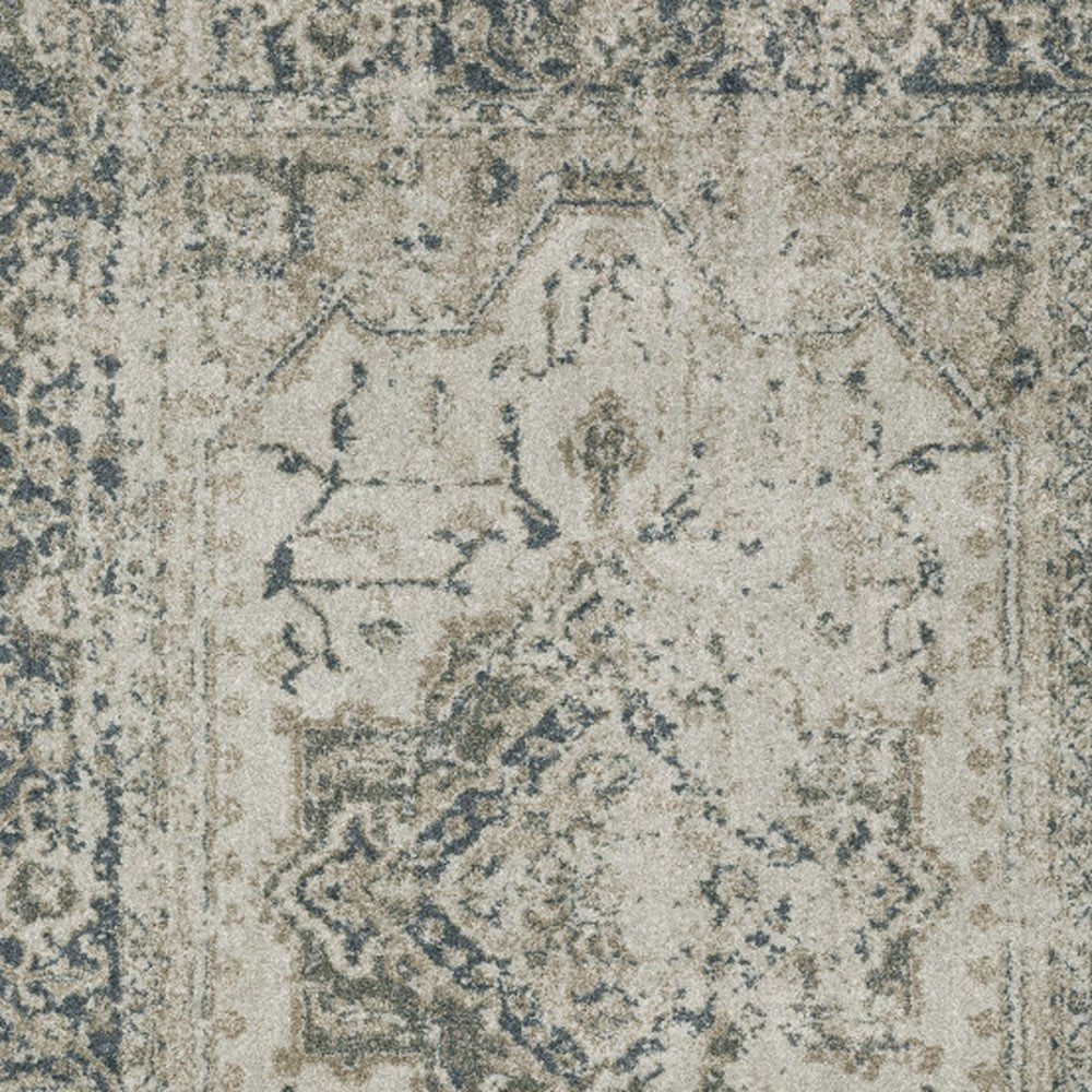 5' X 8' Beige And Blue Oriental Distressed Area Rug