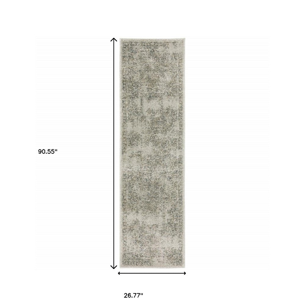 8' Beige And Gray Oriental Distressed Runner Rug