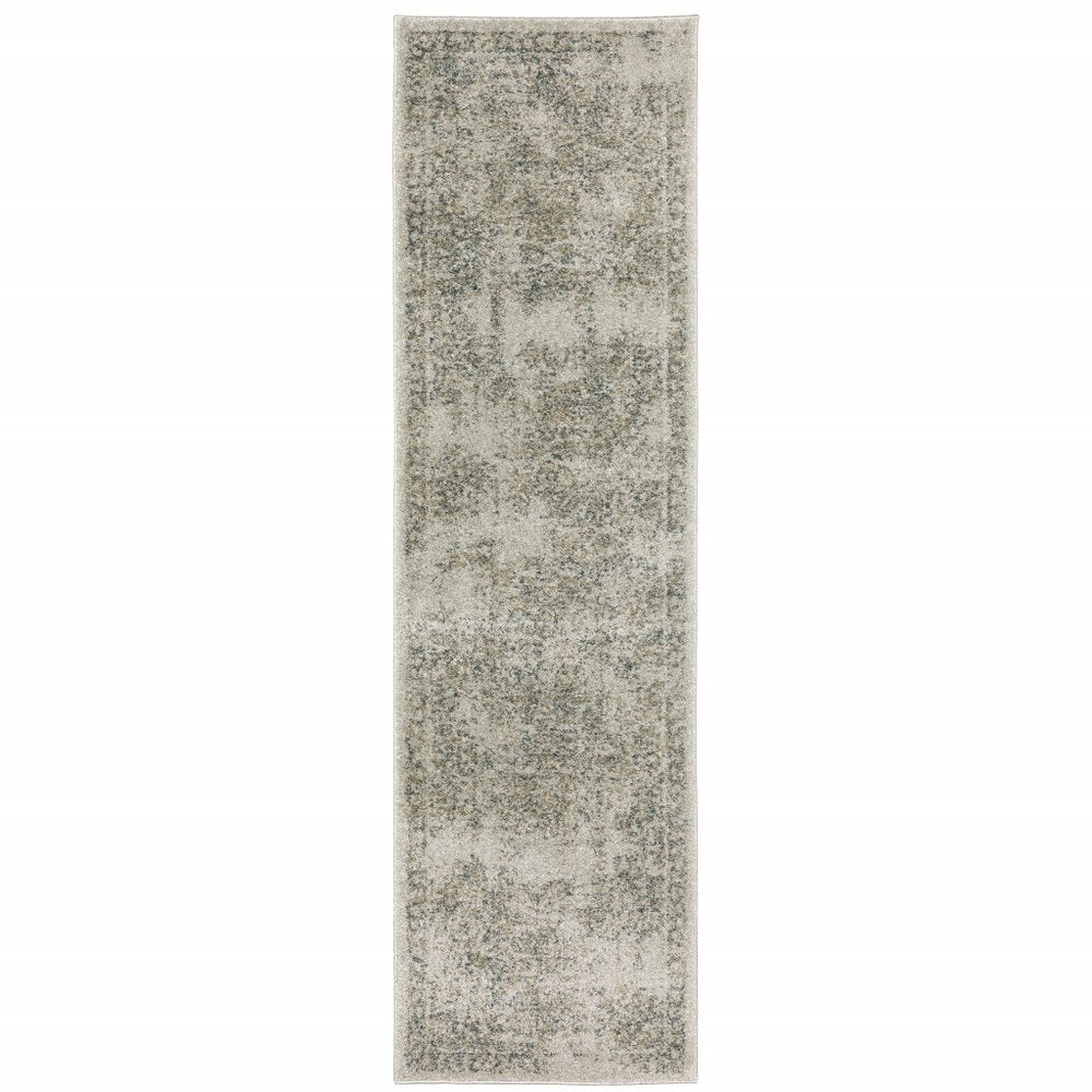 8' Beige And Gray Oriental Distressed Runner Rug