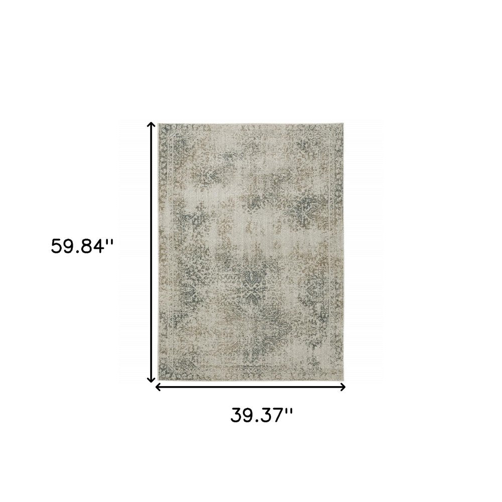 8' Beige And Gray Oriental Distressed Runner Rug