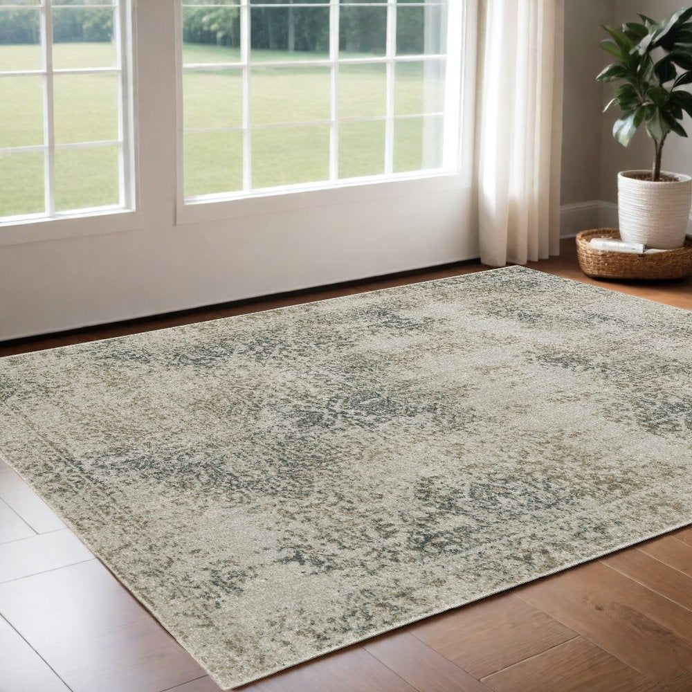 8' Beige And Gray Oriental Distressed Runner Rug