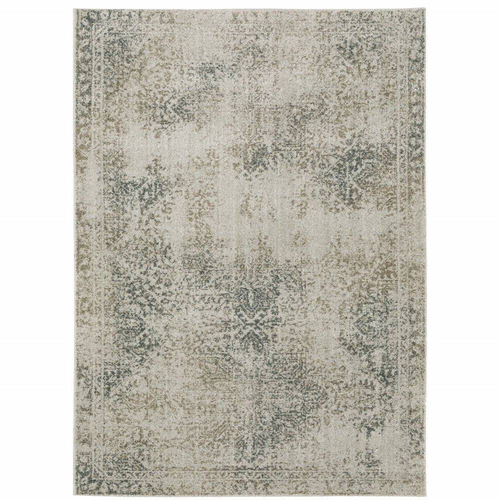 8' Beige And Gray Oriental Distressed Runner Rug