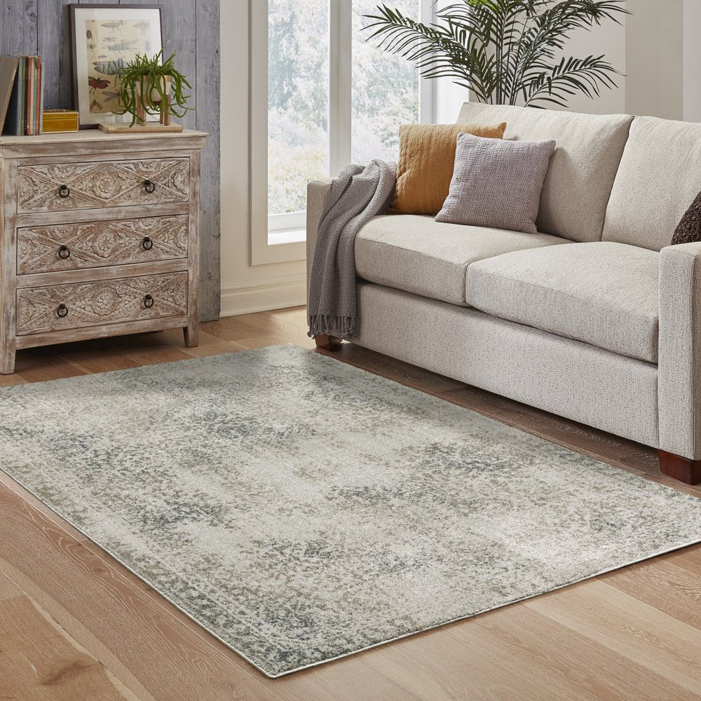 8' Beige And Gray Oriental Distressed Runner Rug