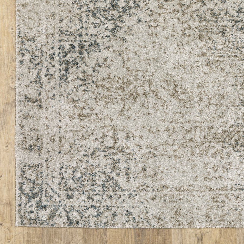 8' Beige And Gray Oriental Distressed Runner Rug