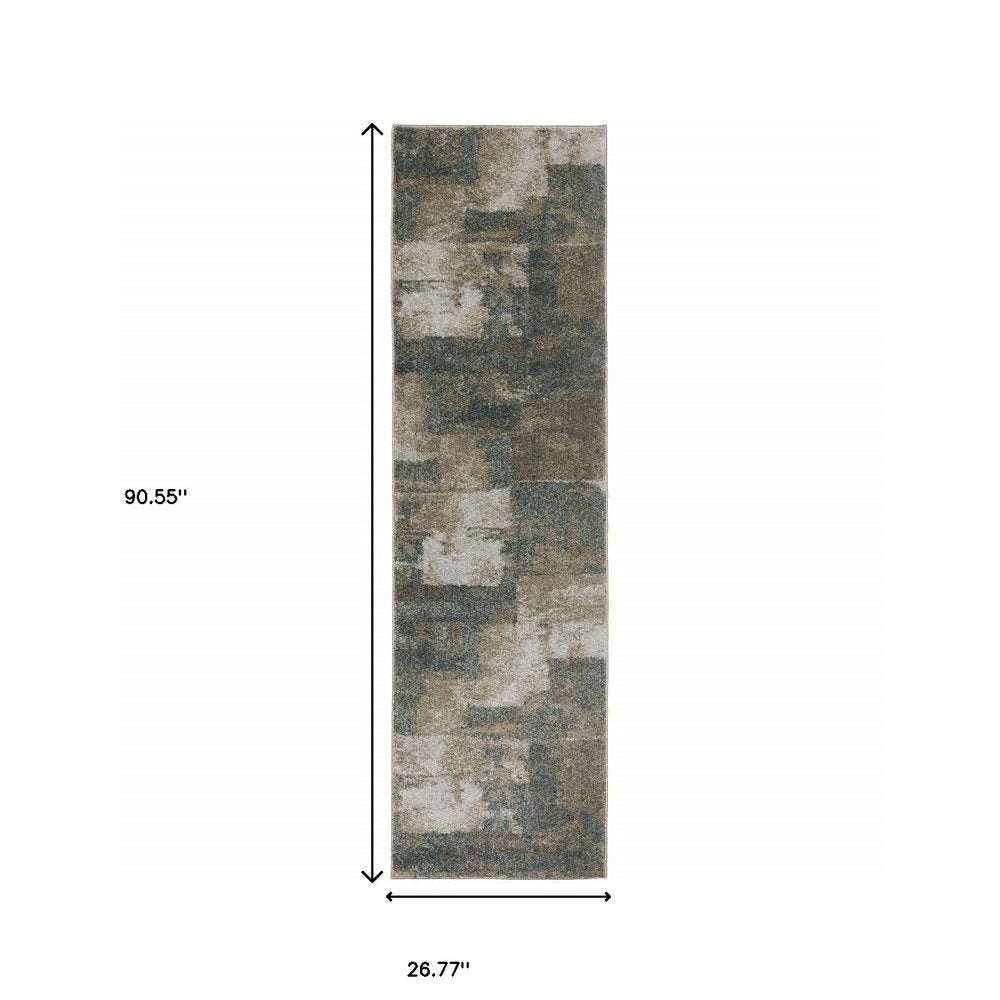 3' X 5' Teal Blue Geometric Power Loom Area Rug