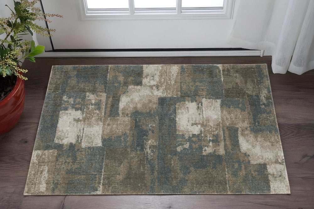 3' X 5' Teal Blue Geometric Power Loom Area Rug