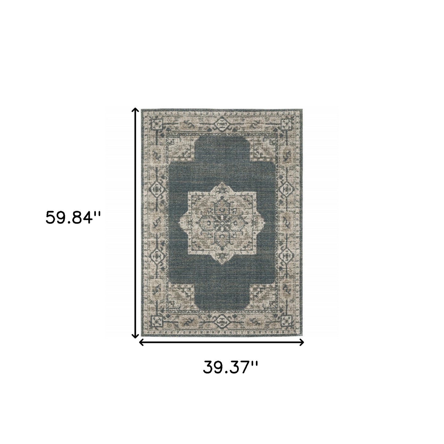 8' Blue And Beige Oriental Runner Rug