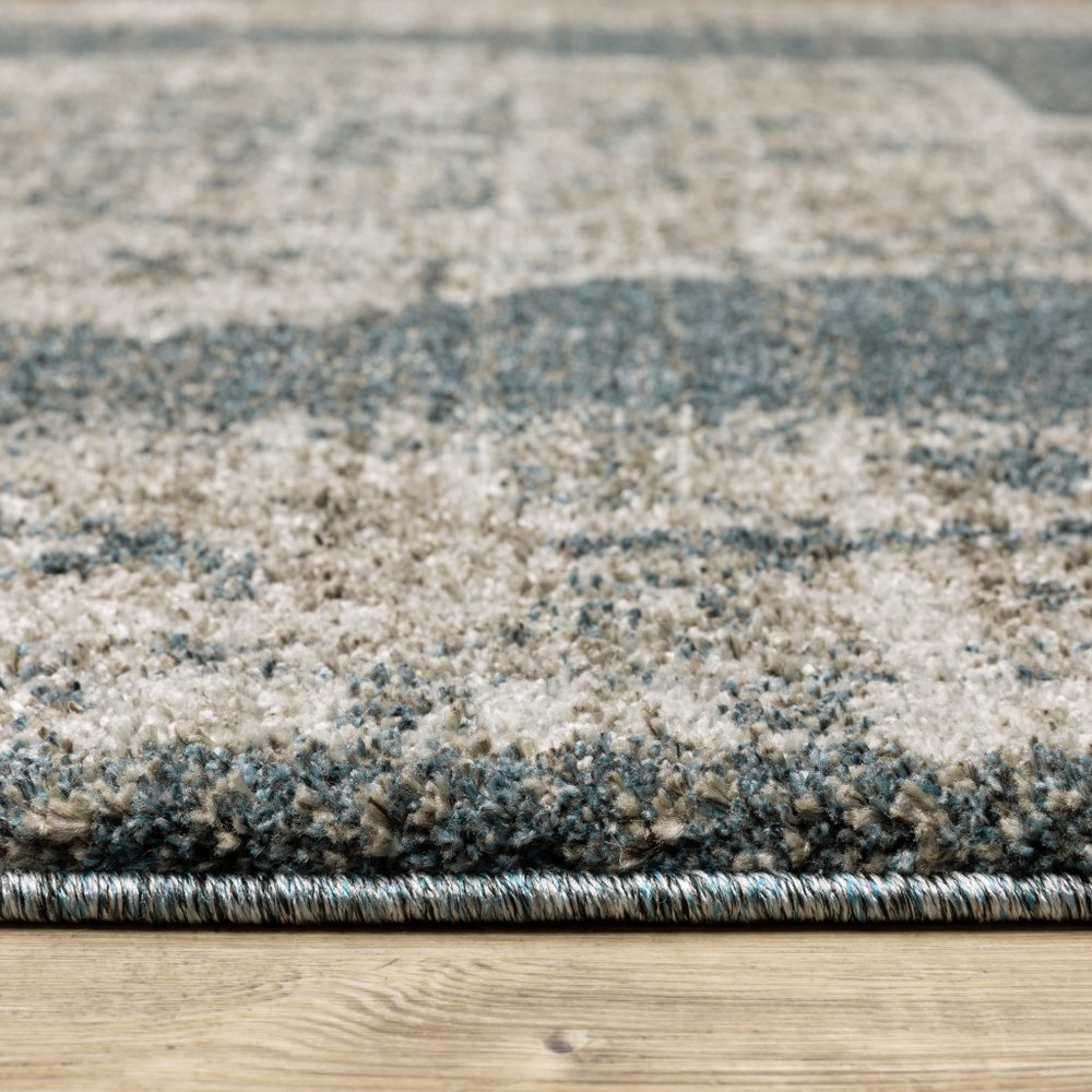 8' Blue And Beige Oriental Runner Rug