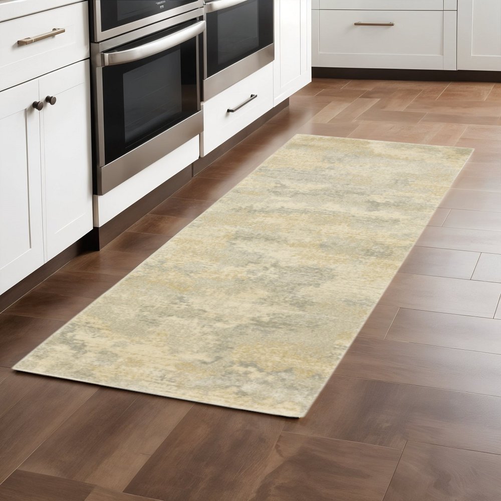 10' X 13' Beige And Gold Abstract Area Rug