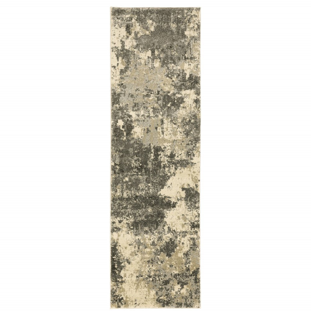 3' X 5' Charcoal Grey Beige And Tan Abstract Power Loom Stain Resistant Area Rug