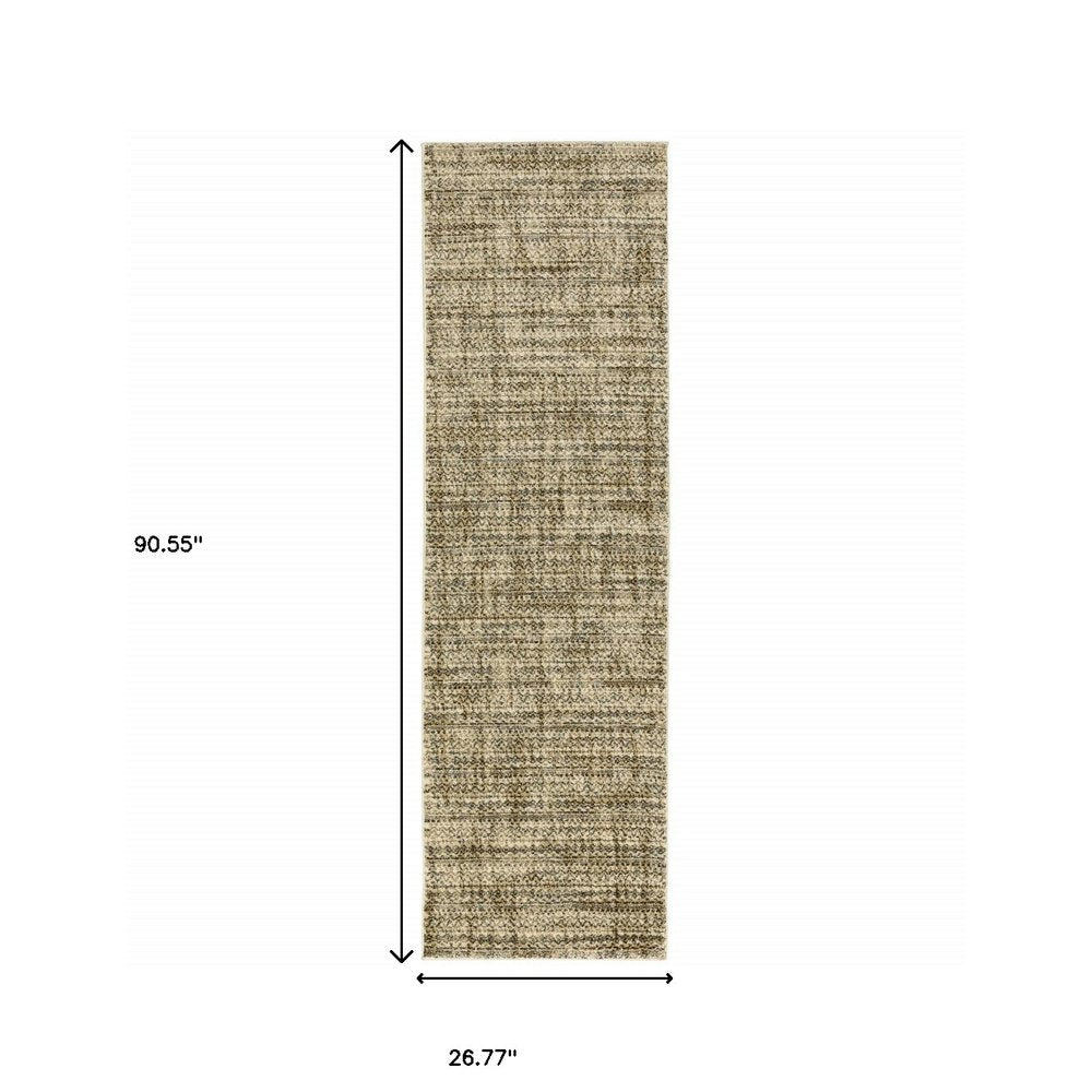 6' X 9' Beige Brown Tan And Blue Green Abstract Power Loom Stain Resistant Area Rug