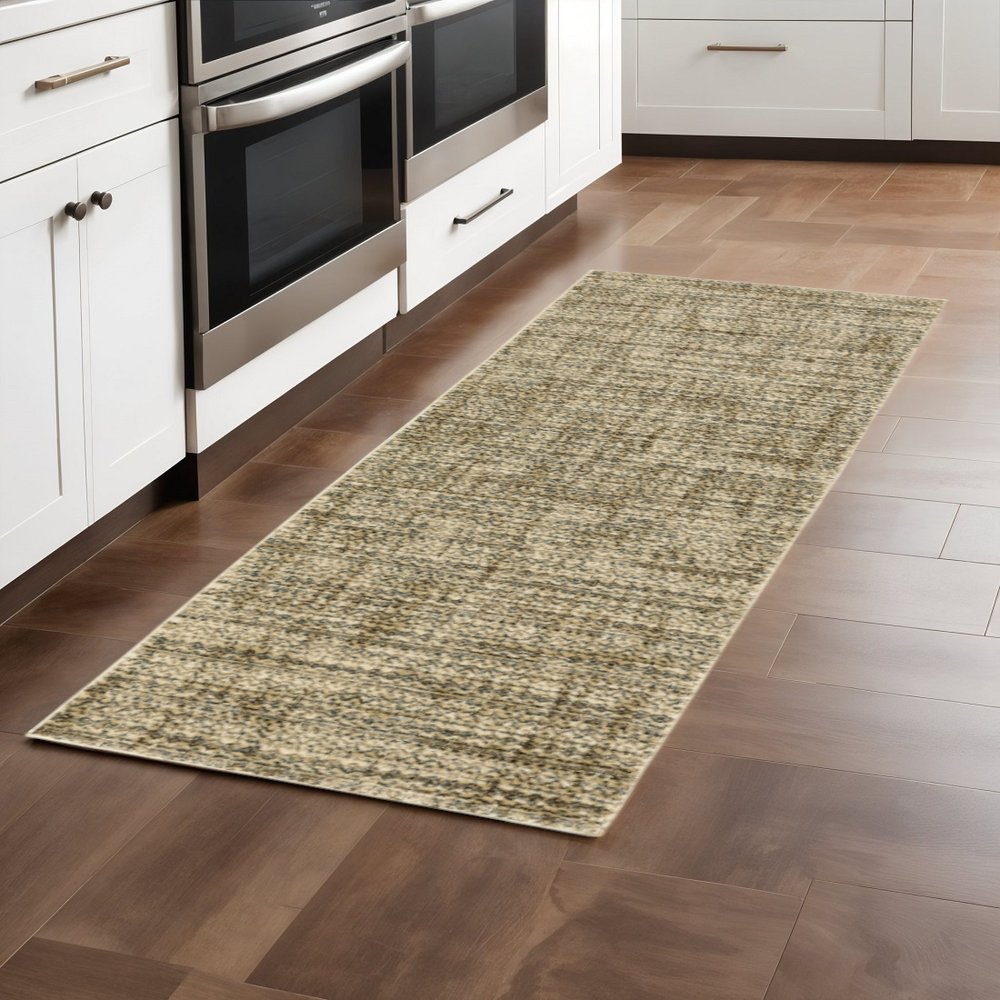 6' X 9' Beige Brown Tan And Blue Green Abstract Power Loom Stain Resistant Area Rug