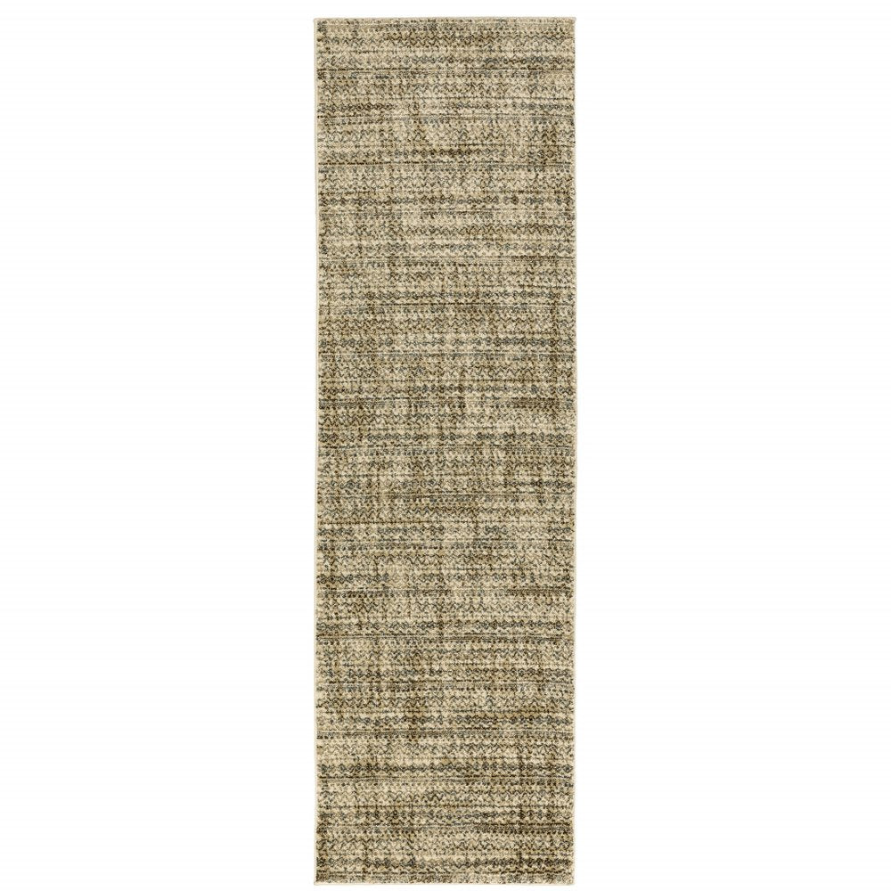 6' X 9' Beige Brown Tan And Blue Green Abstract Power Loom Stain Resistant Area Rug