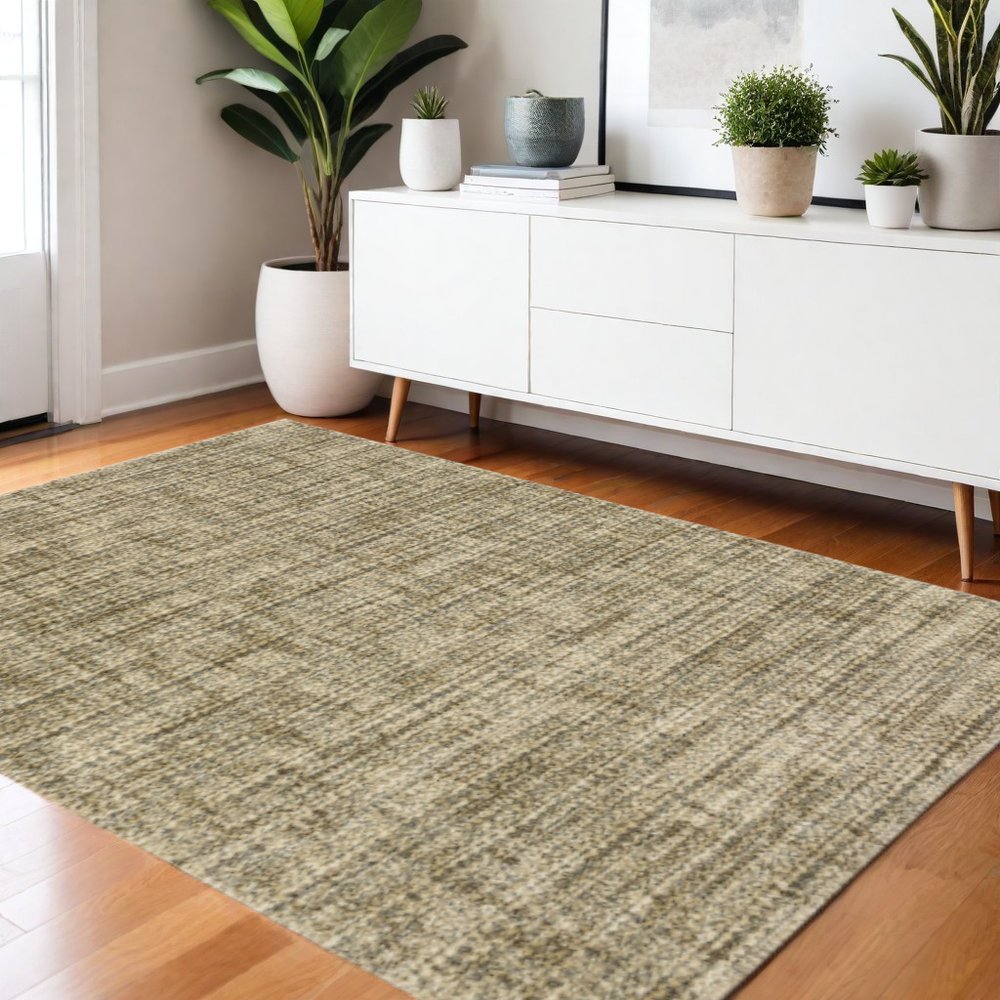 6' X 9' Beige Brown Tan And Blue Green Abstract Power Loom Stain Resistant Area Rug