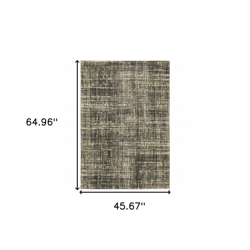 2' X 8' Charcoal Grey Beige And Tan Abstract Power Loom Stain Resistant Runner Rug