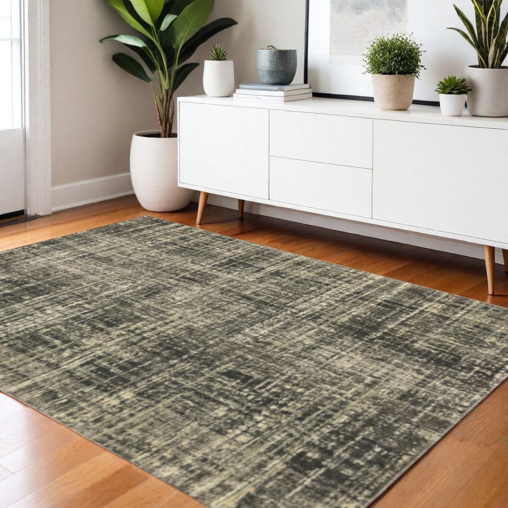 2' X 8' Charcoal Grey Beige And Tan Abstract Power Loom Stain Resistant Runner Rug