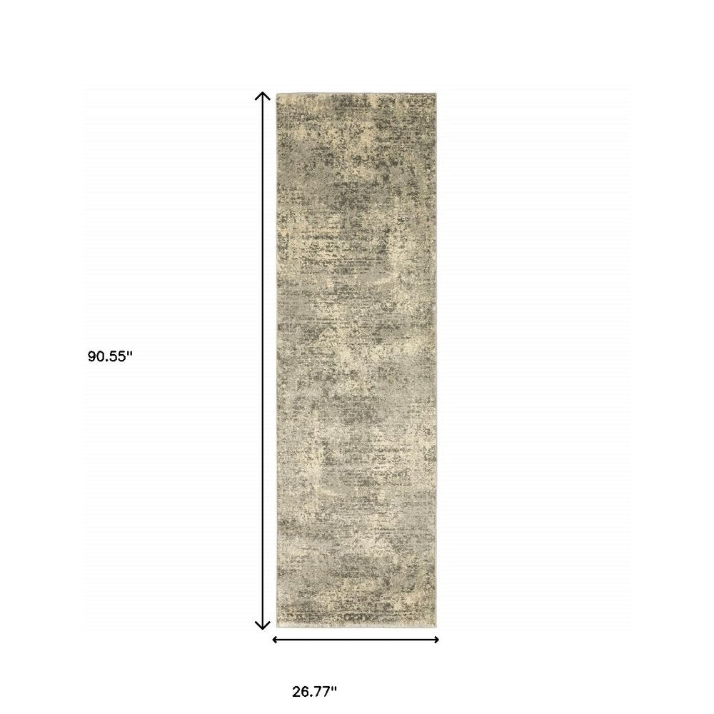 10' X 13' Grey Ivory Beige And Taupe Oriental Power Loom Stain Resistant Area Rug