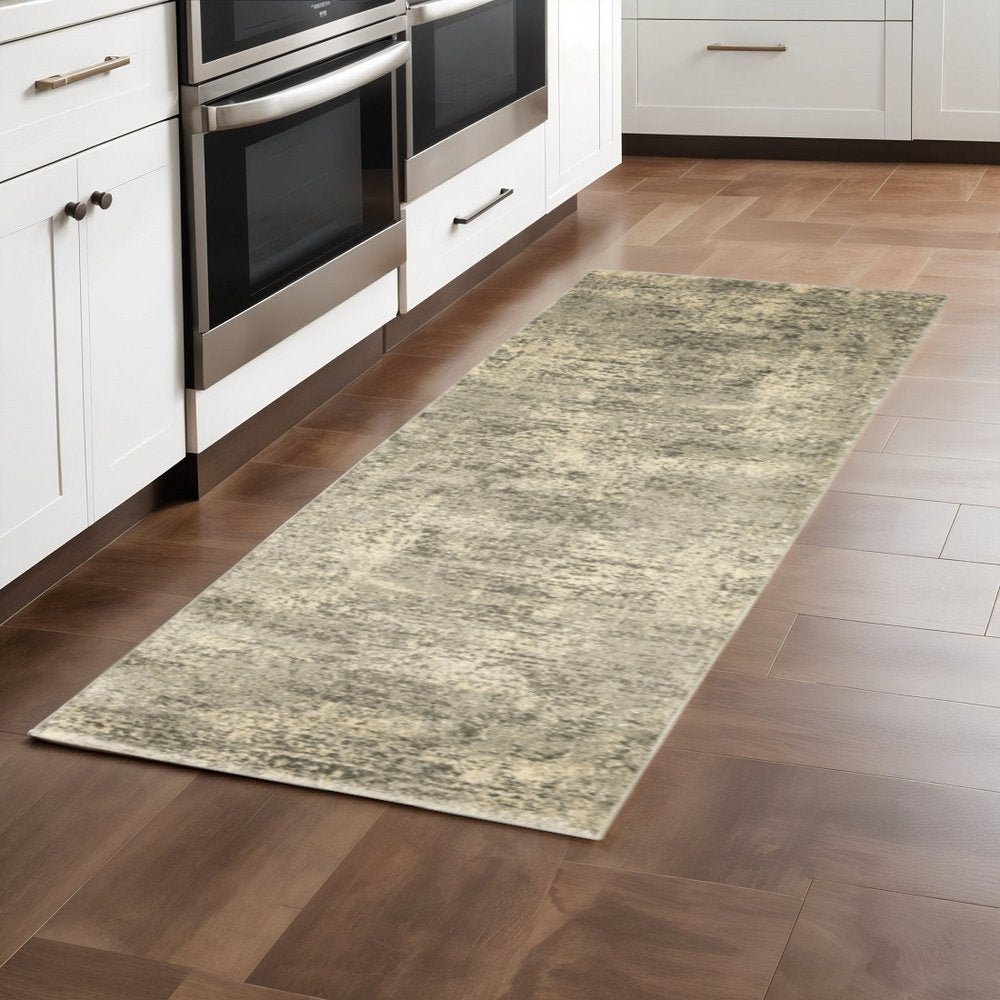 10' X 13' Grey Ivory Beige And Taupe Oriental Power Loom Stain Resistant Area Rug