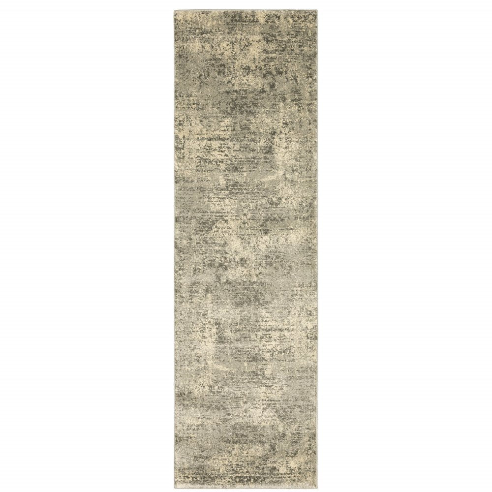 10' X 13' Grey Ivory Beige And Taupe Oriental Power Loom Stain Resistant Area Rug