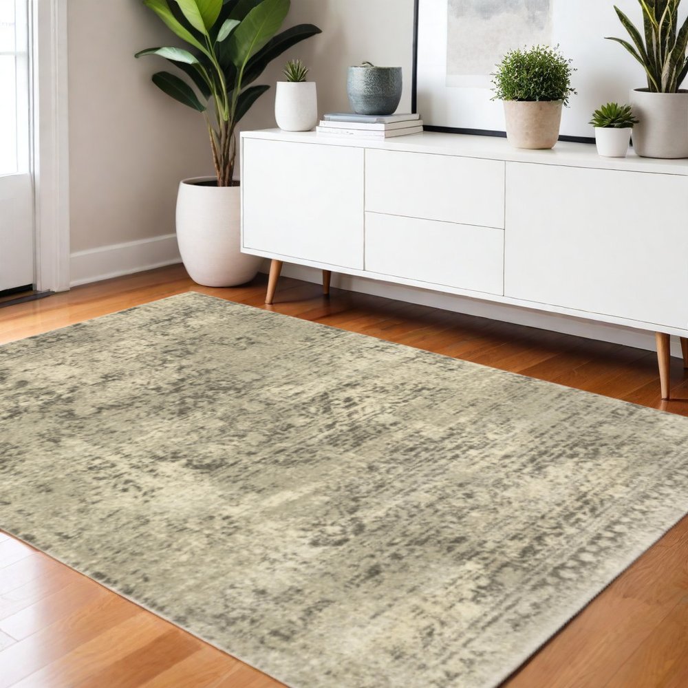 10' X 13' Grey Ivory Beige And Taupe Oriental Power Loom Stain Resistant Area Rug
