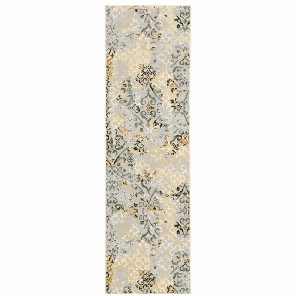 4' X 6' Grey And Gold Abstract Power Loom Stain Resistant Area Rug