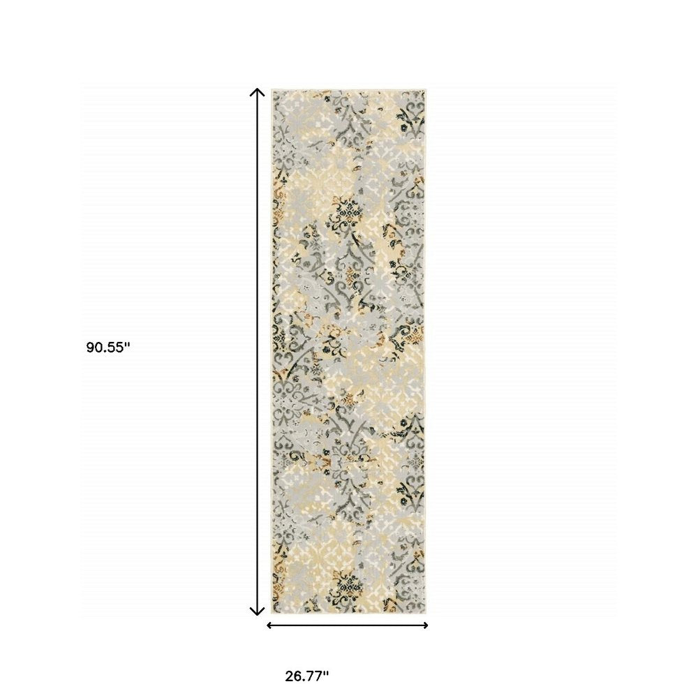 4' X 6' Grey And Gold Abstract Power Loom Stain Resistant Area Rug