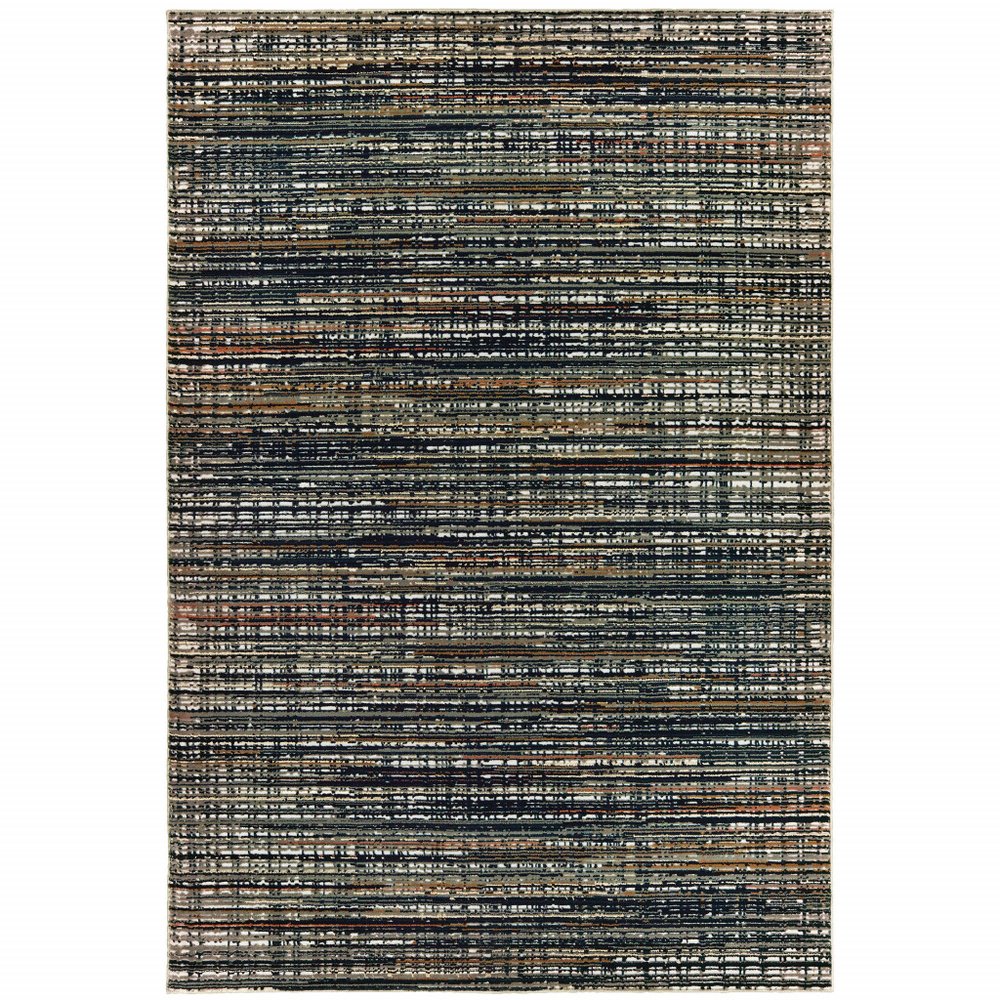 2' X 8' Black Navy Gold Ivory And Blush Abstract Power Loom Stain Resistant Runner Rug
