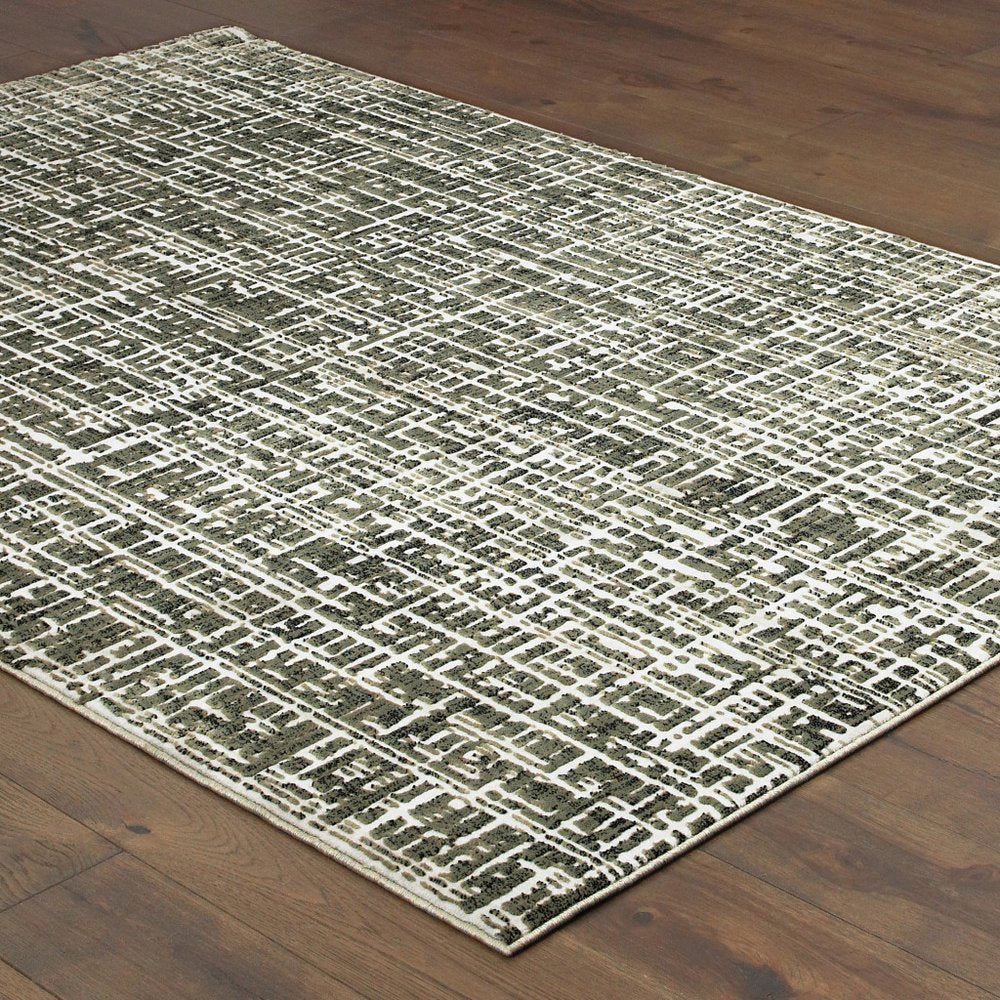 8' X 11' Gray And Ivory Abstract Area Rug