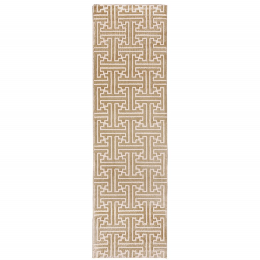 8' X 11' Gold And Ivory Geometric Area Rug