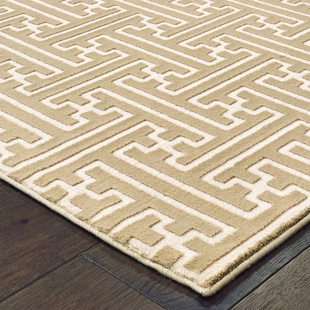 8' X 11' Gold And Ivory Geometric Area Rug