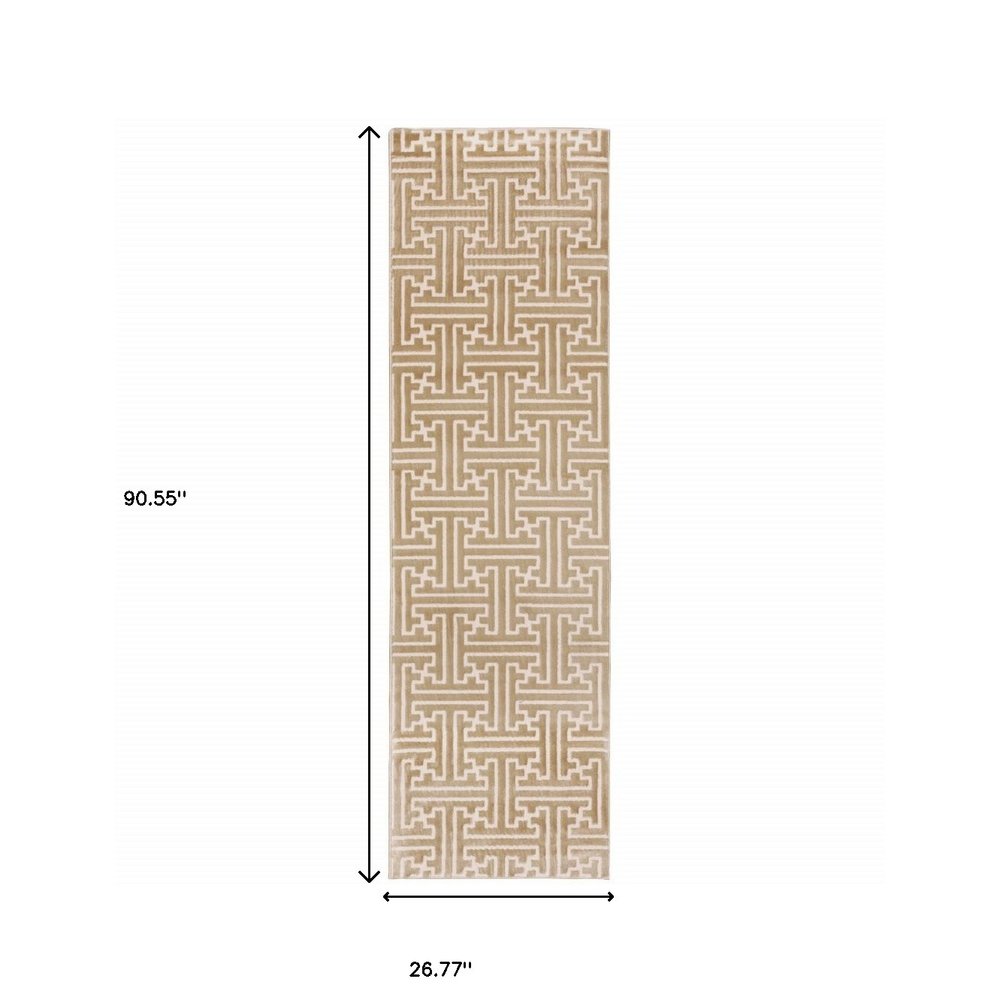 8' X 11' Gold And Ivory Geometric Area Rug