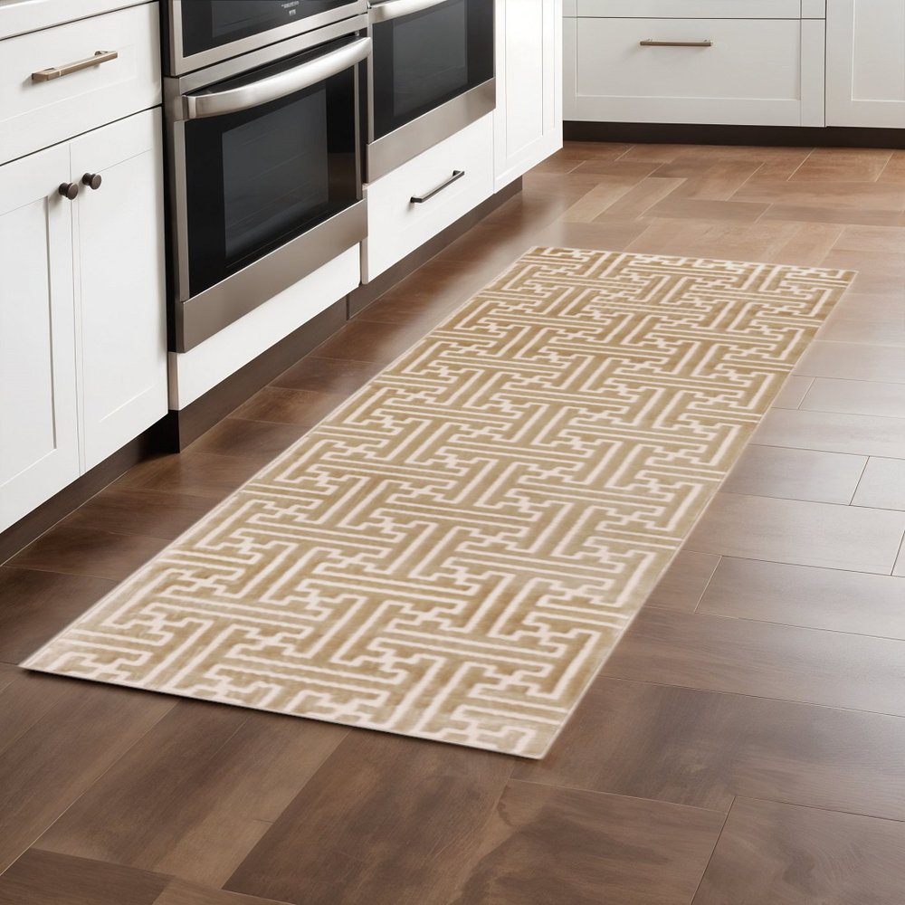 8' X 11' Gold And Ivory Geometric Area Rug