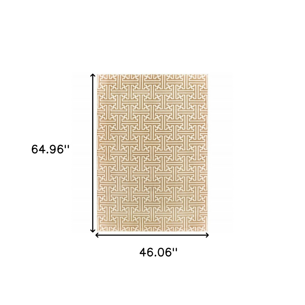 8' X 11' Gold And Ivory Geometric Area Rug