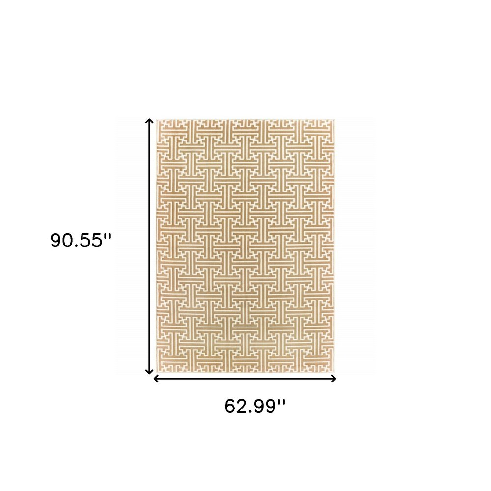 8' X 11' Gold And Ivory Geometric Area Rug