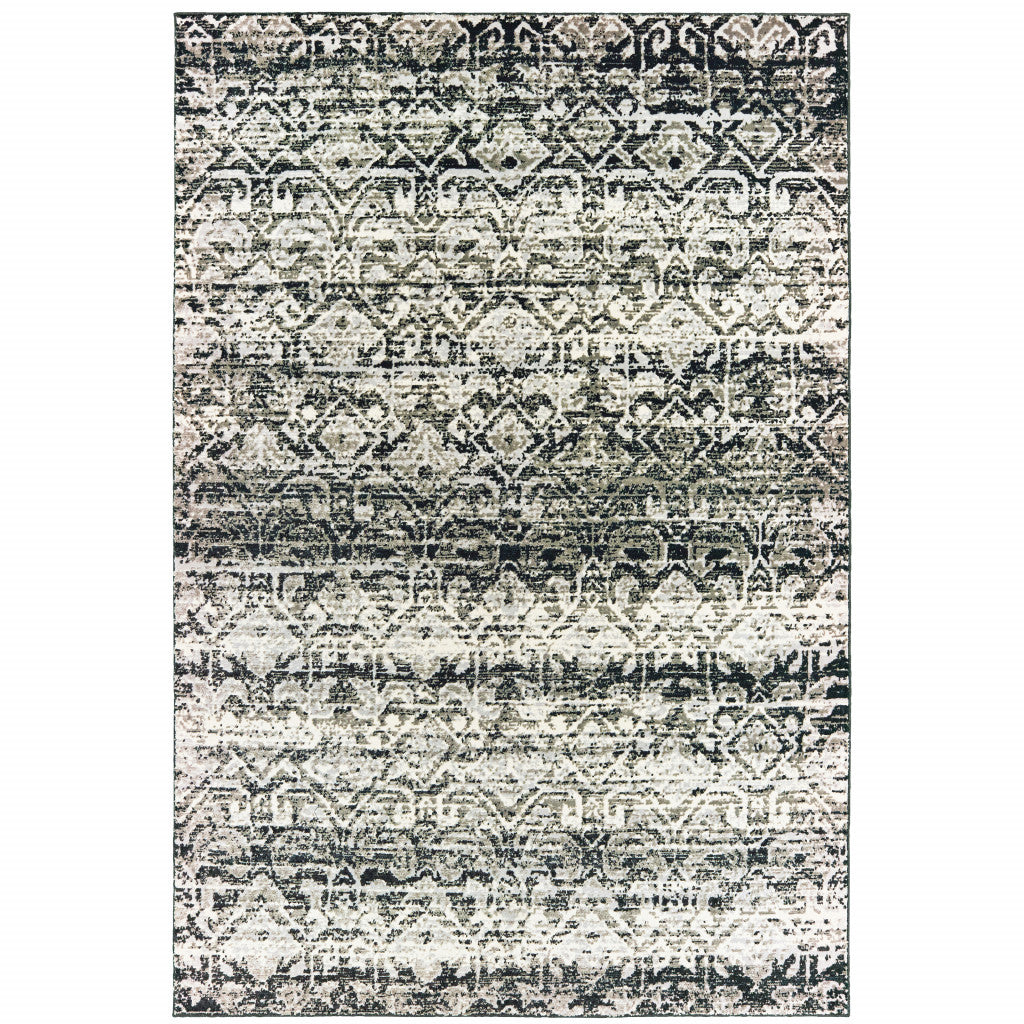 2' X 8' Grey And Ivory Geometric Power Loom Stain Resistant Runner Rug