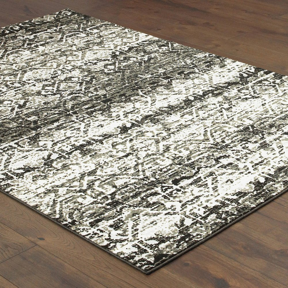 2' X 8' Grey And Ivory Geometric Power Loom Stain Resistant Runner Rug