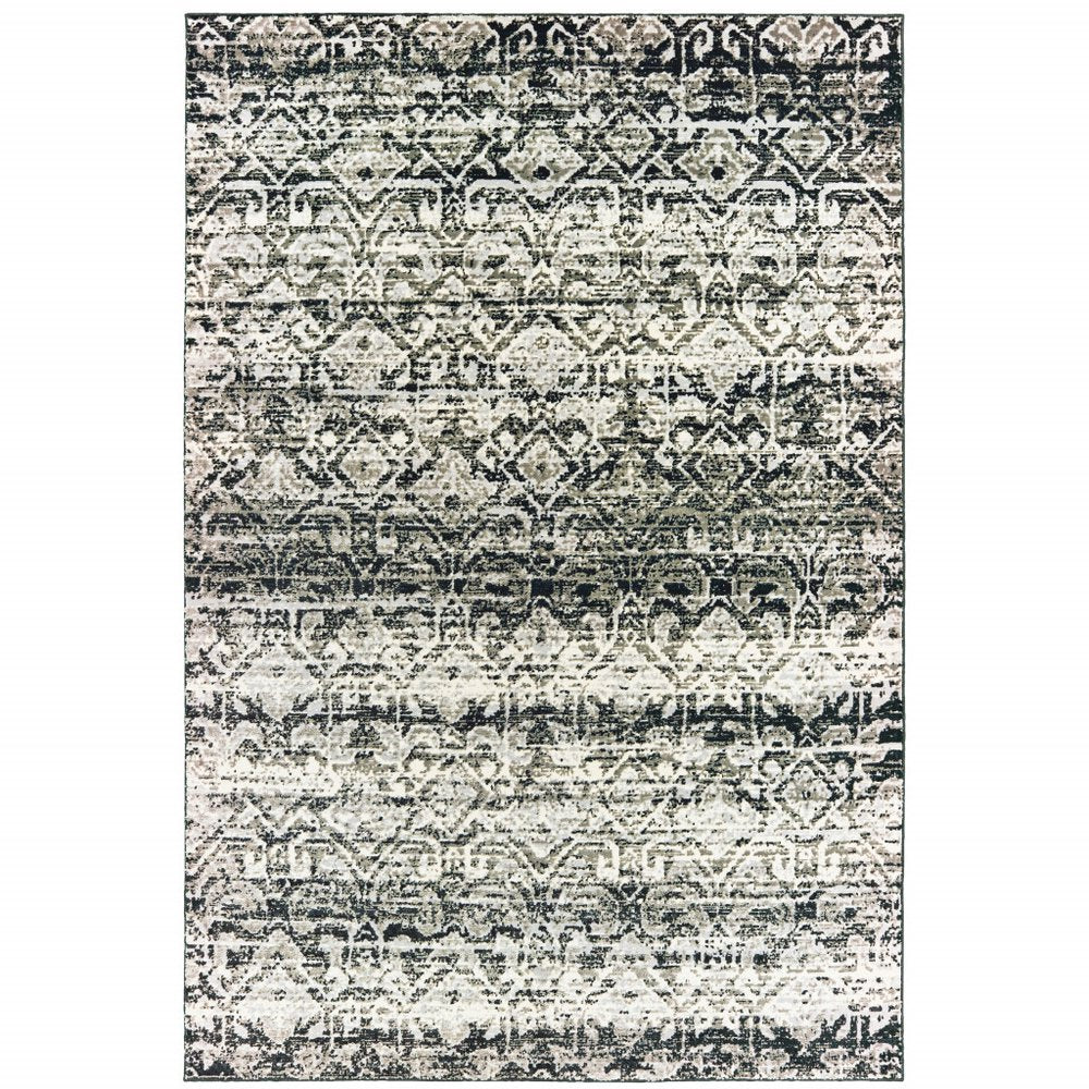 2' X 8' Grey And Ivory Geometric Power Loom Stain Resistant Runner Rug