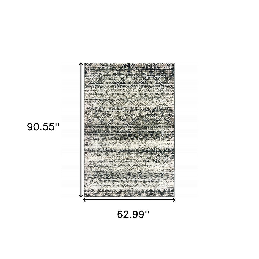 2' X 8' Grey And Ivory Geometric Power Loom Stain Resistant Runner Rug