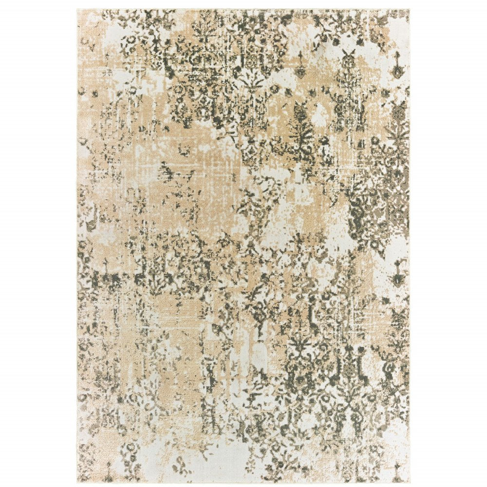 2' X 8' Grey And Gold Abstract Power Loom Stain Resistant Runner Rug