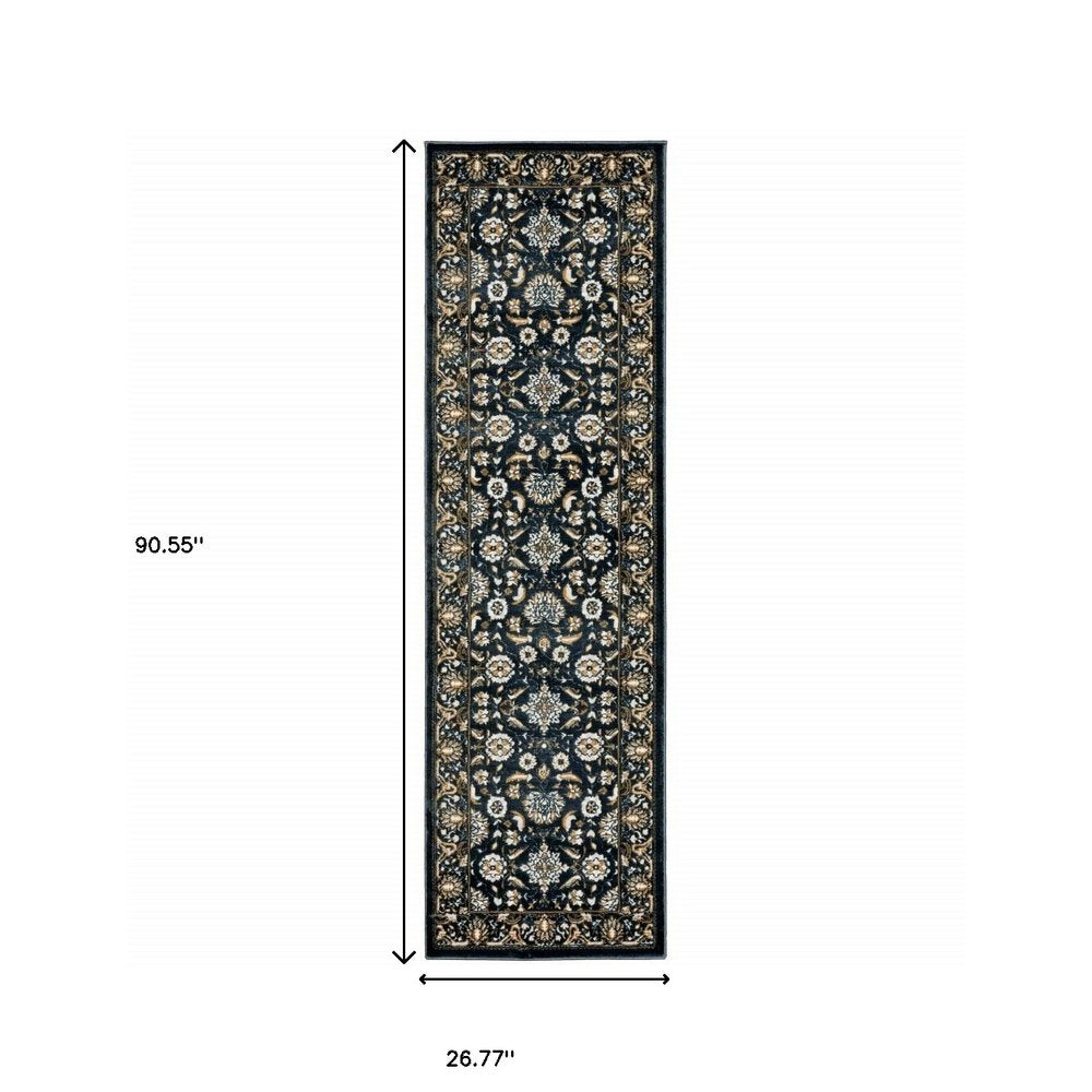 10' X 13' Navy Blue And Gold Oriental Area Rug
