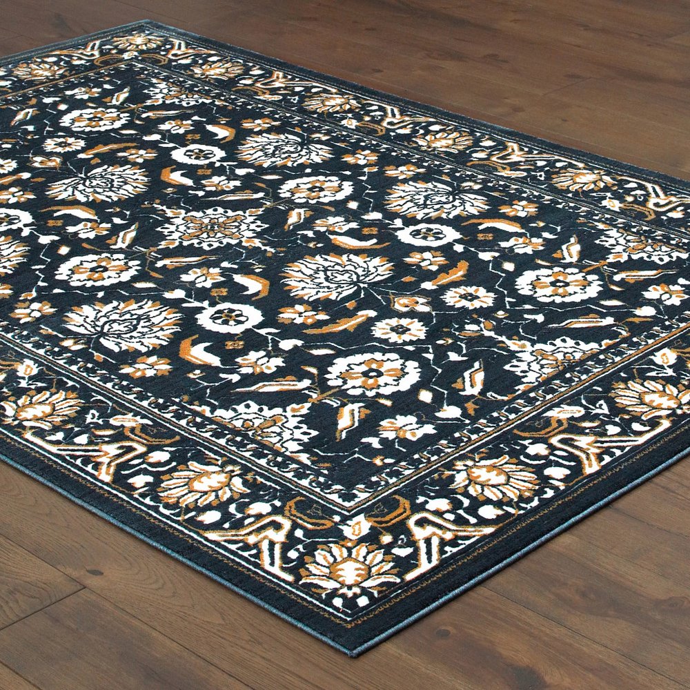 10' X 13' Navy Blue And Gold Oriental Area Rug