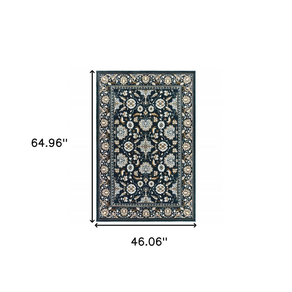 10' X 13' Navy Blue And Gold Oriental Area Rug